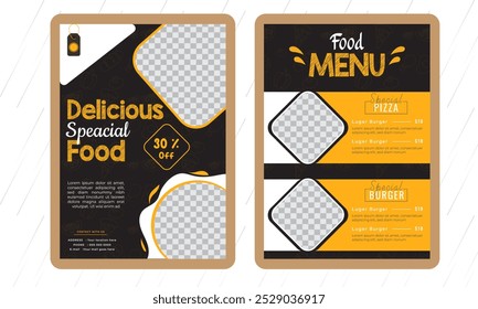 Restaurant fast food cafe menu template flyer vintage design 