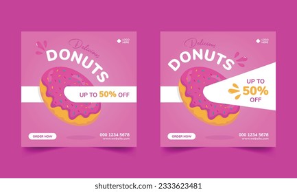 Restaurant Fast food Donut Social Media post or web banner template design vector illustration 