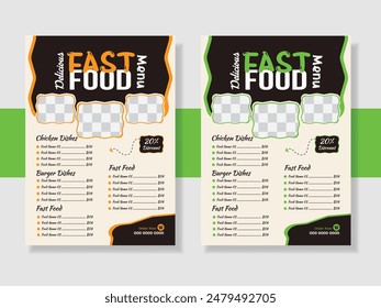 Restaurant fast food menu Design Template. Food Menu Card Design. Menu Card Design For Restaurant.