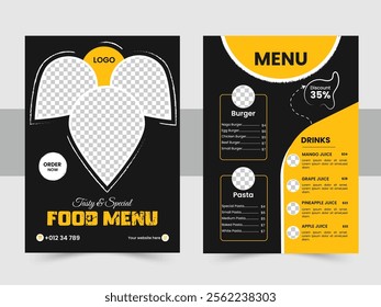  Restaurant fast food menu Design Template, Delicious Restaurant Food Menu Design appetizer Template, Elegant Food Menu Template and A4 set menu editable vector format
