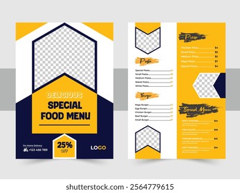 Restaurant fast food menu Design Template, Delicious Restaurant Food Menu Design appetizer Template, Elegant Food Menu Template and A4 set menu editable vector format