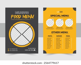 Restaurant fast food menu Design Template, Delicious Restaurant Food Menu Design appetizer Template, Elegant Food Menu Template and A4 set menu editable vector format