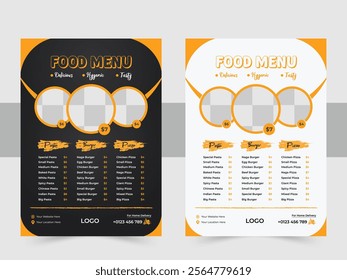 Restaurant fast food menu Design Template, Delicious Restaurant Food Menu Design appetizer Template, Elegant Food Menu Template and A4 set menu editable vector format