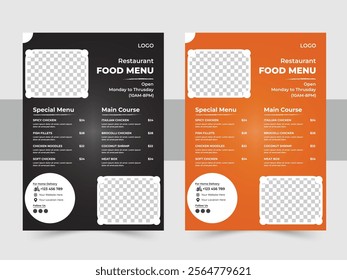 Restaurant fast food menu Design Template, Delicious Restaurant Food Menu Design appetizer Template, Elegant Food Menu Template and A4 set menu editable vector format