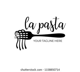 Restaurant And Fast Food, Spaghetti, Noodles And Pasta With Fork, Logo Design, Vector Design And Illustration