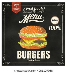 Restaurant Fast Foods menu burger on chalkboard vector format eps10