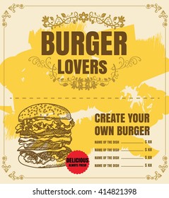 Restaurant Fast Foods menu burger on chalkboard vector format eps10
