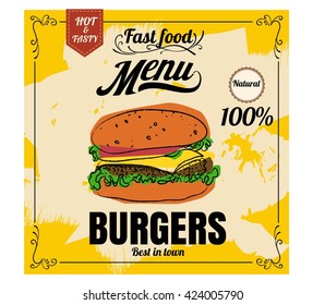 Restaurant Fast Foods menu burger on chalkboard vector format eps10