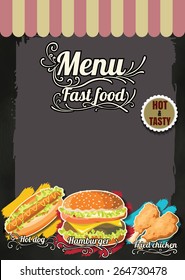 Restaurant Fast Foods menu on chalkboard vector format eps10