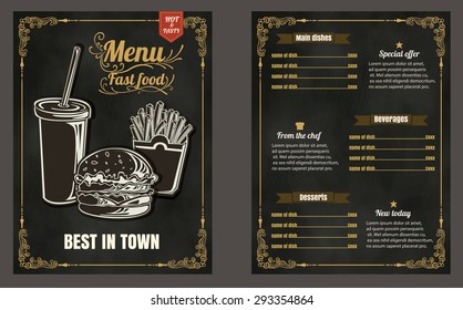 Restaurant Fast Foods menu on chalkboard vector format eps10