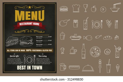 Restaurant Fast Foods menu on chalkboard vector format eps10