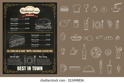 Restaurant Fast Foods menu on chalkboard vector format eps10