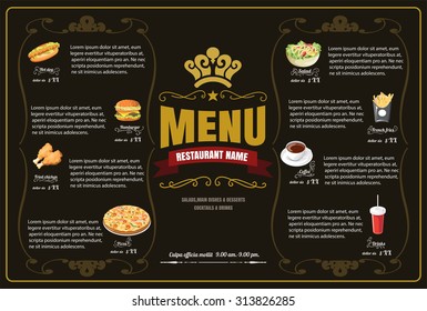 Restaurant Fast Foods menu on brown background vector format eps10