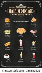 Restaurant Fast Foods menu on chalkboard vector format eps10