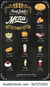 Restaurant Fast Foods menu on chalkboard vector format eps10