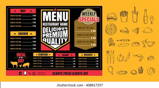 Restaurant Fast Foods menu on chalkboard vector format eps10