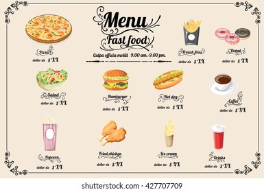 Restaurant Fast Foods menu on chalkboard vector format eps10