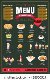 Restaurant Fast Foods menu on chalkboard vector format eps10