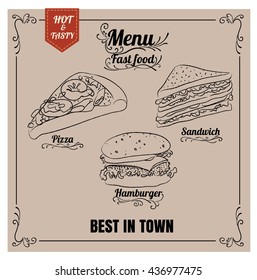 Restaurant Fast Foods menu on chalkboard vector format eps10