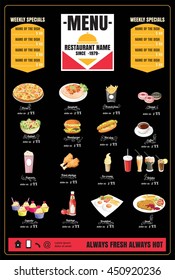 Restaurant Fast Foods menu on chalkboard vector format eps10