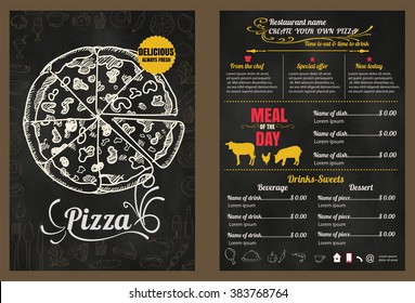 Restaurant Fast Foods menu pizza on chalkboard vector format eps10