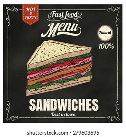 Restaurant Fast Foods Menu Sandwich On Chalkboard Vector Format Eps10