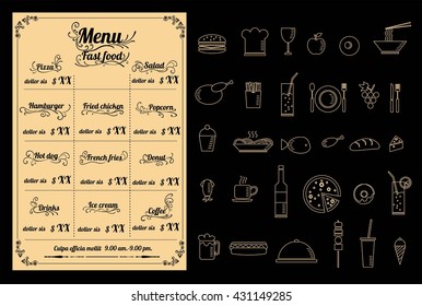 Restaurant fastfood Menu Design with Chalkboard Background vector format eps10