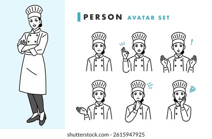 Restaurant female chef avatar set