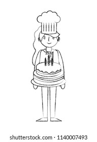 restaurant female chef with cake