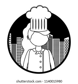 restaurant female chef with cityscape
