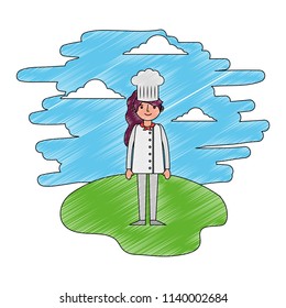 restaurant female chef in landscape
