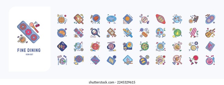 Restaurant and Fine Dining illustration, Food court and Kitchen icon set