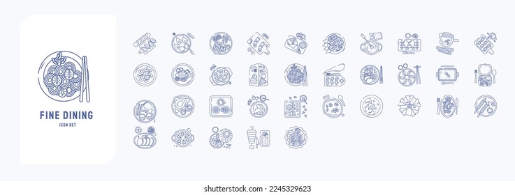 Restaurant and Fine Dining illustration, Food court and Kitchen icon set