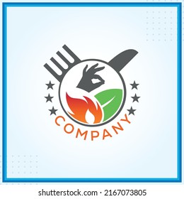 Restaurant Fire Vegetable Knife Fork Hand Logo Template In Modern Creative Minimal Style Vector Design