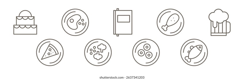 Restaurant Flat Icon and Line Element Vector Set