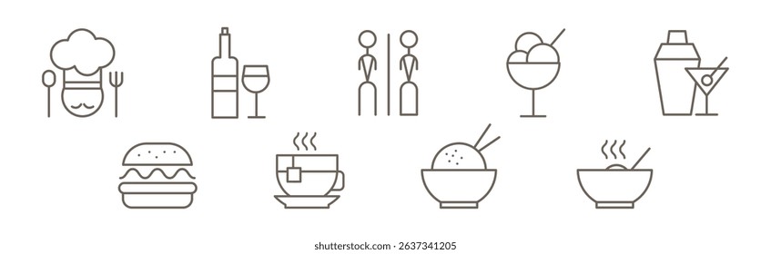 Restaurant Flat Icon and Line Element Vector Set