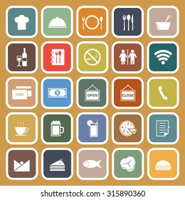 Restaurant flat icons on brown background, stock vector