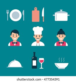 Restaurant flat icons set. Kitchen icons