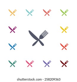 restaurant flat icons set. Open colorful buttons 