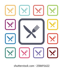 restaurant flat icons set. Open colorful buttons 