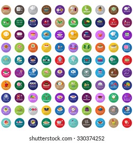 Restaurant Flat Icons Set: Vector Illustration, Graphic Design. Collection Of Colorful Icons. For Web, Websites, Print, Presentation Templates, Mobile Applications And Promotional Materials