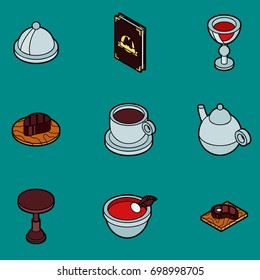 Restaurant flat outline isometric icons