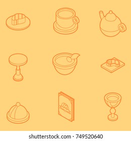 Restaurant flat outline isometric icons. Vector illustration, EPS 10