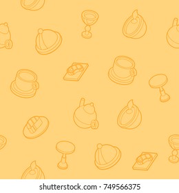 Restaurant flat outline isometric pattern. Vector illustration, EPS 10