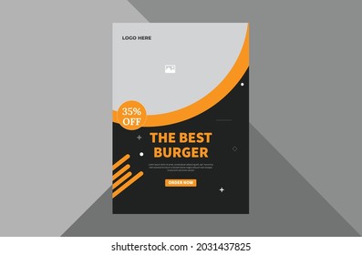restaurant flyer design template. burger pizza restaurant new food menu promotion poster leaflet design. a4 template, brochure design, cover, flyer, poster, print-ready