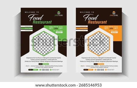 Restaurant Flyer Template. Editable Restaurant Poster Template. Editable Food Poster Design for Menu, Delivery, Discount and Grand Opening Promotion. 