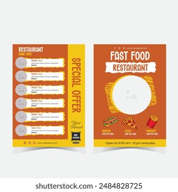 Restaurant flyer and vector food menu double page A4 size illutrator 
food menu template for restaurant business