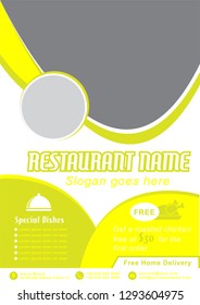 Restaurant flyer yellow template. Vector illustration.