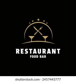 Restaurant food bar logo design concept with fork, knife and glass