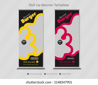 Restaurant or food burger roll up banner template and pull up menu design
